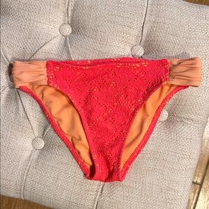 California Waves Coral And Pink Lace Overlay Bikini Bottom